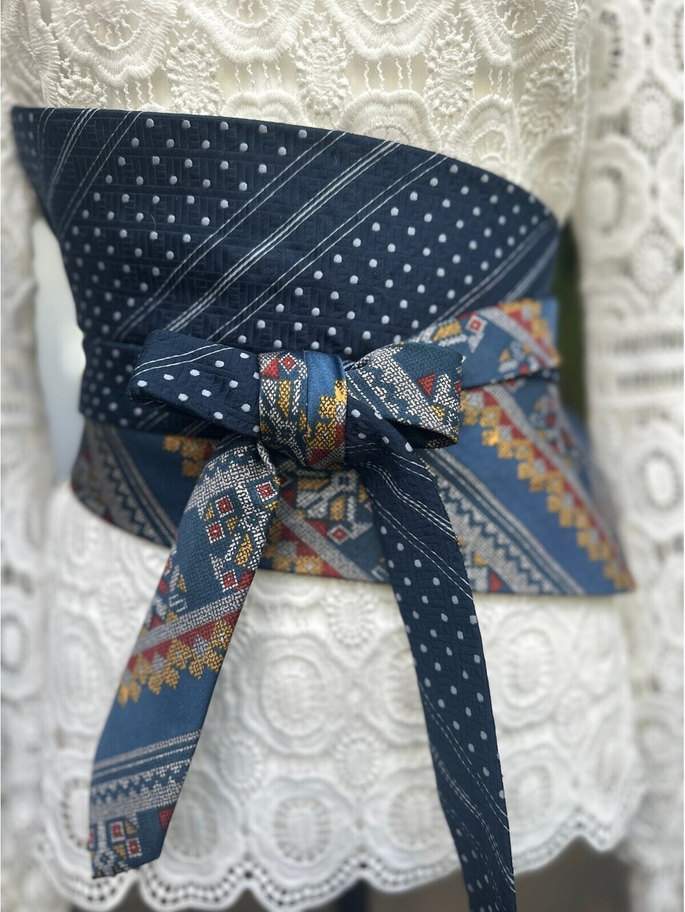 Upcycled Obi Wrap Belt | Corset Waist Belt | OOAK | OS | Retro Blue